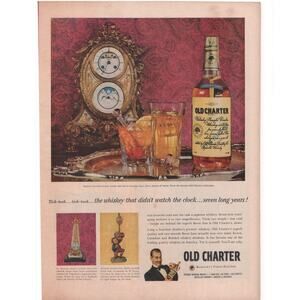 Old Charter Kentucky Bourbon Magazine Advertisement 1958 Clock Old Fashion